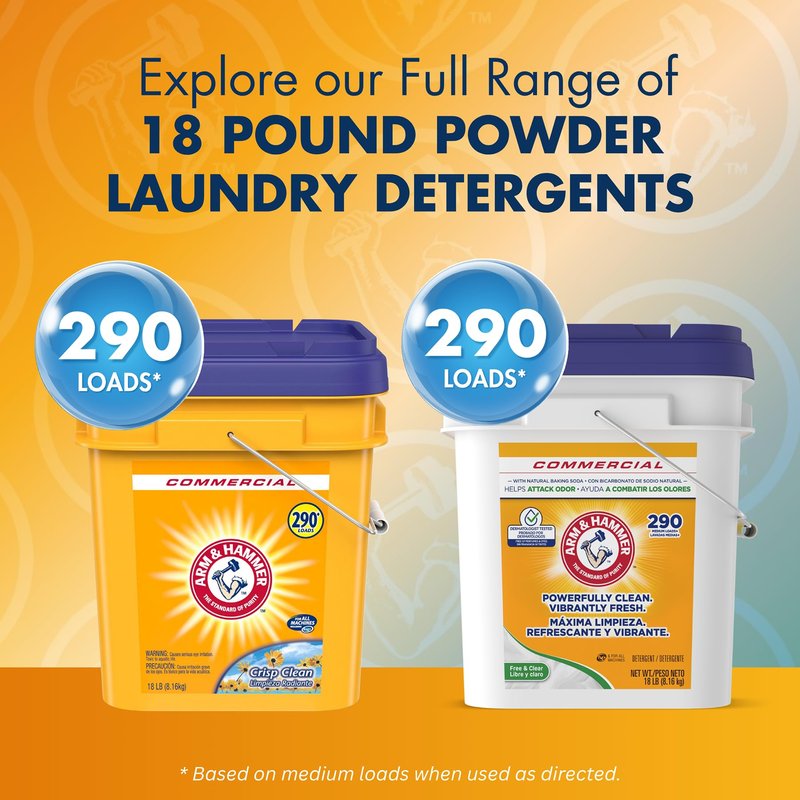 Arm & Hammer Powder Laundry Detergent, Professional Soap for Washing Clothes, 290 Loads, Free and Clear, Bulk 18lb Pail