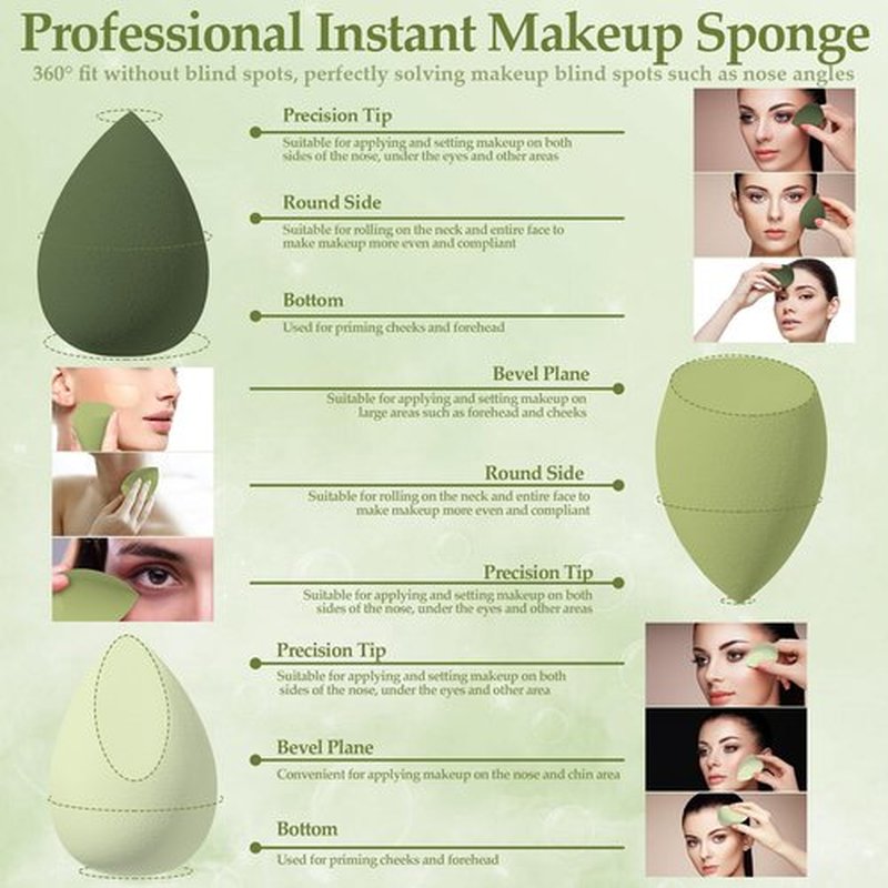 14 Pcs Makeup Sponge Set, Beauty Sponges Blender with 4 Pcs Powder Puff and 4 Pcs Mini Make up Sponges St. Patrick's Day Gift for Liquid,Foundation,Powder,Concealer,Cream (Green)