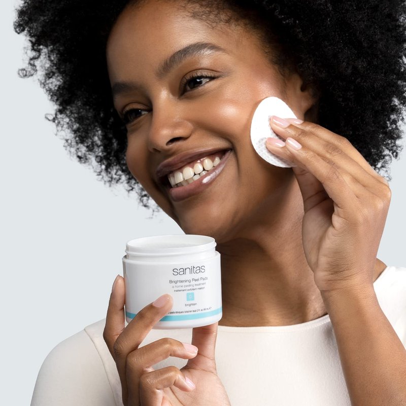 Sanitas Skincare Brightening Peel Pads, Home Peeling Treatment With Lactic, Glycolic, and Salicylic Acids, Exfoliating Treatment, 50 Pads / 2 Ounces