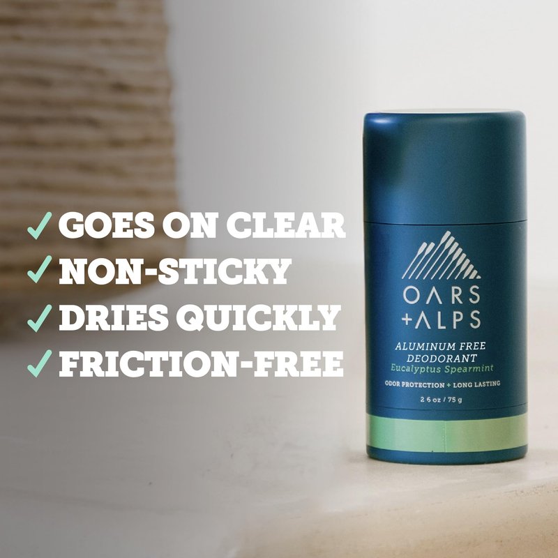 Oars + Alps Aluminum Free Deodorant for Men | Long Lasting Odor Protection, Clear & Free of White Residue, Anti-Chafing Smooth Glide, Dermatologist Tested, Eucalyptus Spearmint, 1pk, 2.6oz