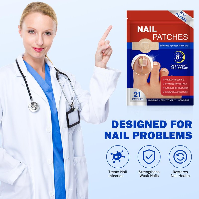 Fungal Nail Patches 42 PCS, Toenail Treatment Extra Strength 8-Hour Overnight Nail Fast Acting Repair Effortless Hydrogel Nail Care and Repair for Damaged Nails Overnight Renewal for Men and Women