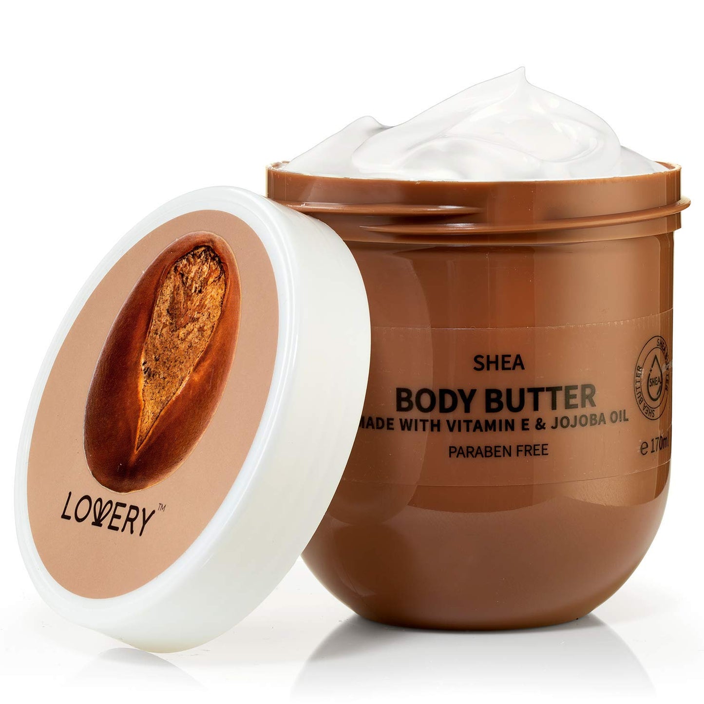 LOVERY Shea Whipped Body Butter, 6oz Ultra-Hydrating Shea Butter Body Cream Enriched with Jojoba Oil and Vitamin E, Natural Skin Moisturizer for Men & Women for Sensitive, Normal, Dry Skin
