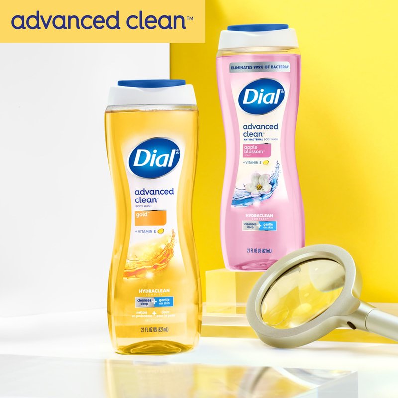 Dial Body Wash, Advanced Clean Gold, 16 Fl Oz, Hydraclean Complex & Vitamin E, Gentle, Leaves Skin Feeling Nourished, Dermatologist-Tested, No Parabens & Sulfates, (Pack of 8)