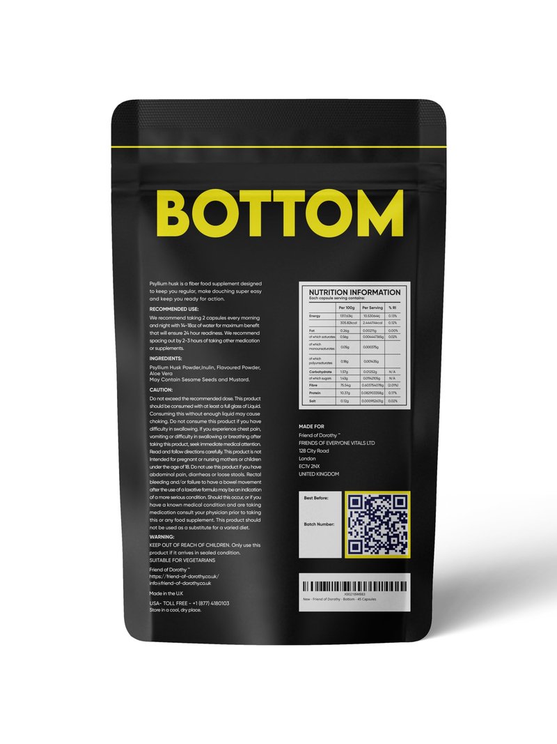 FRIEND OF DOROTHY Bottom Fiber Supplement for Effortless Prep Time - Helps Promote Digestive Regularity - Psyllium Husk Based - for Men Who Bottom - 45 Capsules