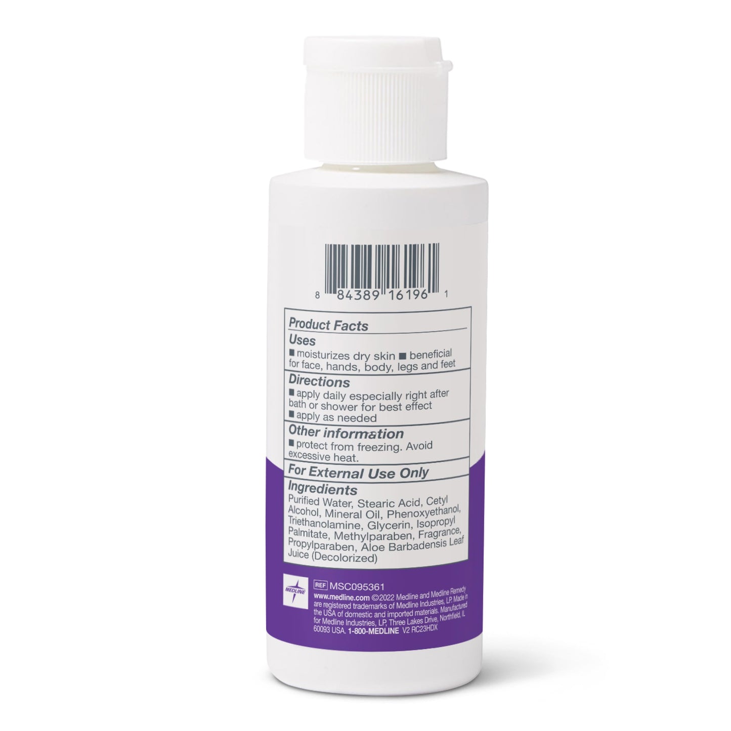 Medline Remedy Essentials Moisturizing Body Lotion (2 oz Bottle), Fresh Scent, Travel-Size, Hydrating, Non-Greasy, For Dry Skin, Hypoallergenic, Men, Women, Elderly