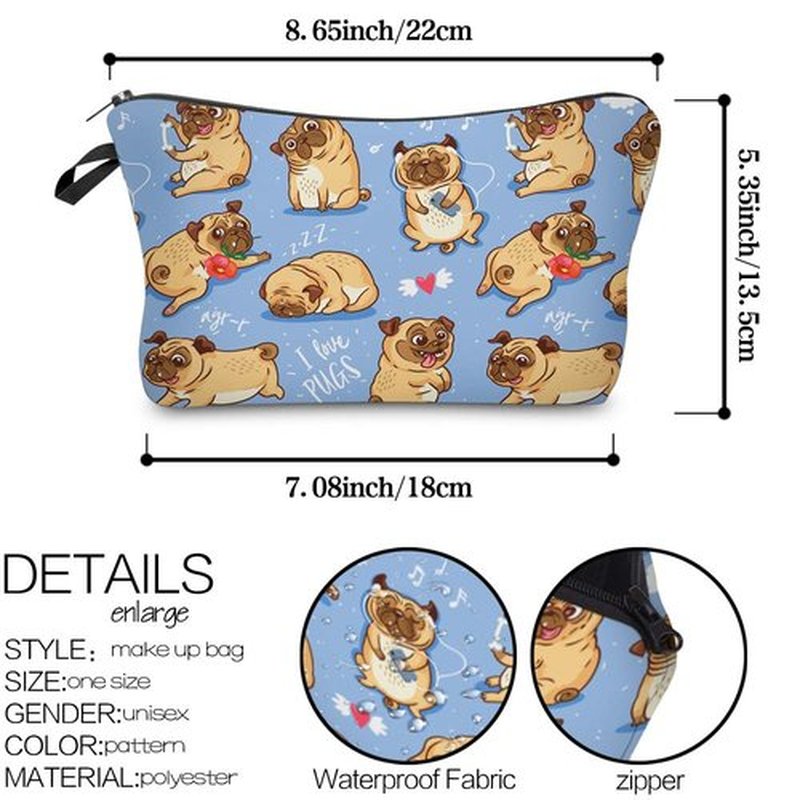 LOOMILOO Cosmetic Bag for Women, Adorable Roomy Makeup Bag Travel Water Resistant Toiletry Bag Accessories Organizer (Flower Pug 51491)