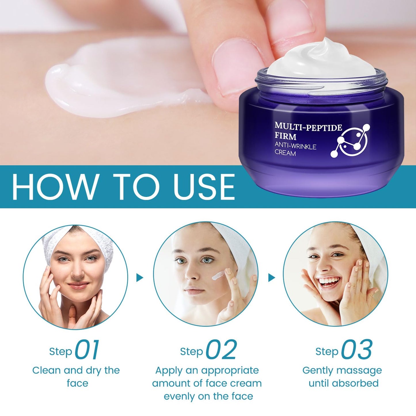 Multiple Peptide Anti Wrinkle Cream, Collagen Face Moisturizer for Women with Jojoba Seed Oil & Niacinamide, Reduces Wrinkles, Improves Firmness, Improves Skin Texture, Strengthens Barrier, 1.764oz