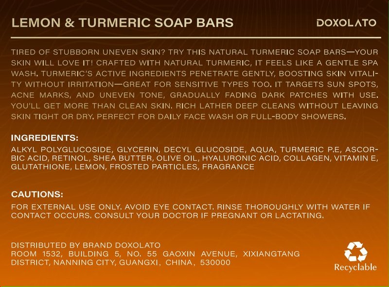 DOXOLATO Lemon Turmeric Soap Bars for Face Body - Improve Skin Texture Turmeric Soap Bar with African Net Sponge, 4 Bars