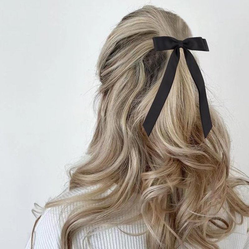 Canitor Hair Bows for Girls Cute Hair Accessories for Women Hair Ribbons Bowknot Duckbill Hair Clips Preppy Teen Girl Gifts Trendy Stuff Black White