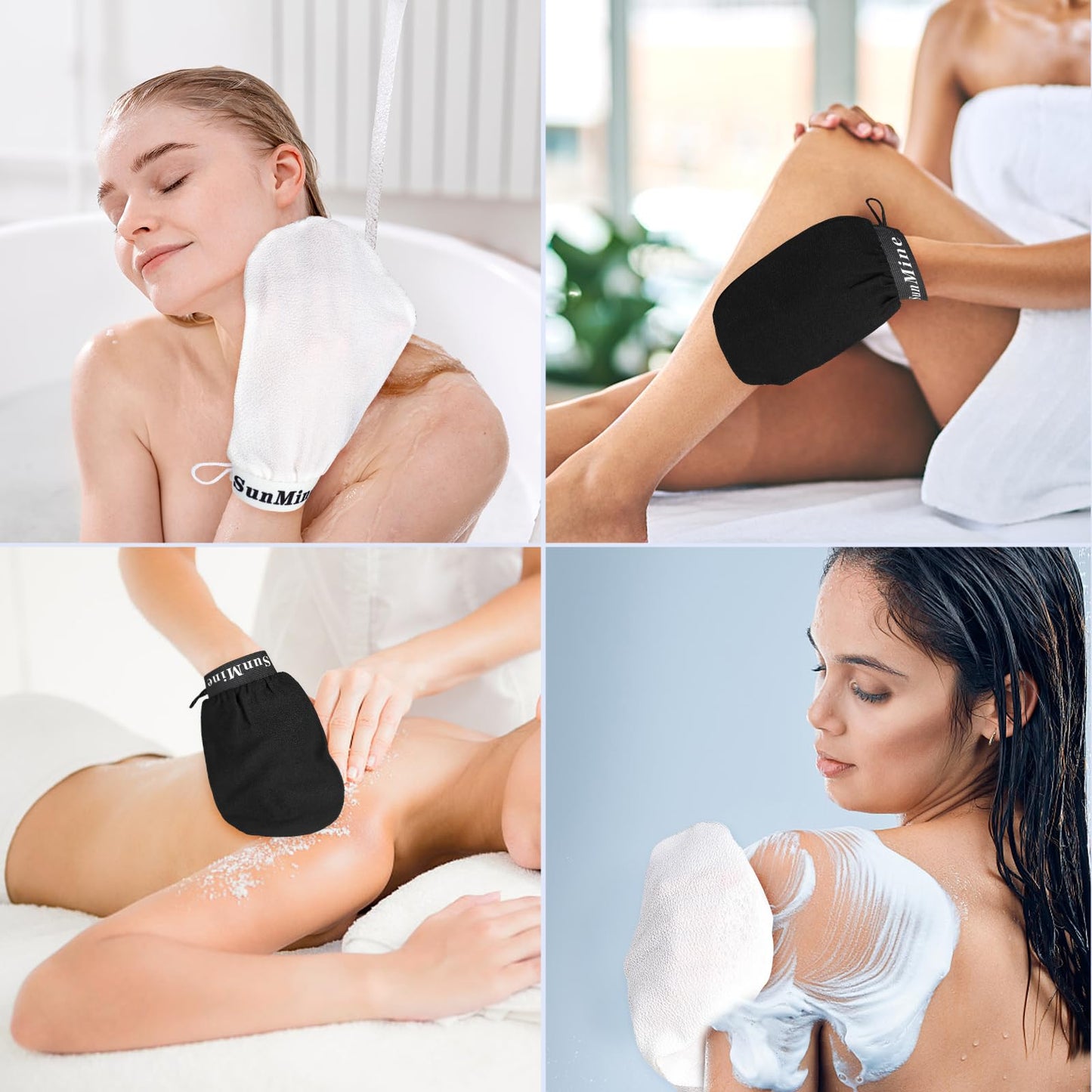 SunMine Exfoliating Gloves 2pcs Korean Exfoliating Mitts Glove Deep Body Scrub Dead Skin Remover Bath Massage for Men and Women