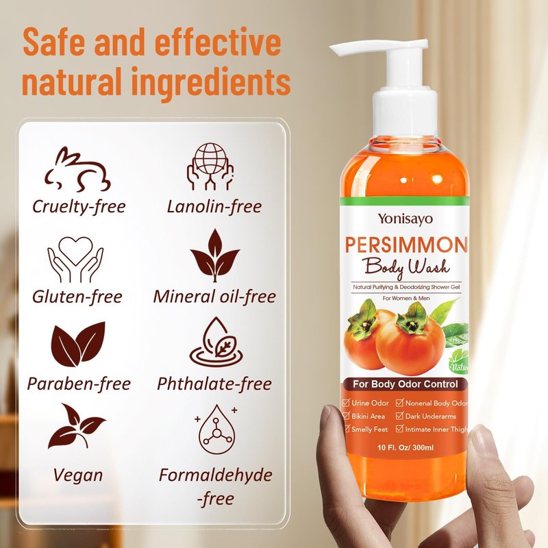 yonisayo Persimmon Body Wash for Old People Smell, Natural Deodorant Bar Soap for Strong Odor Smelly Feet Remove,Deep Cleansing Body Deodorizing with Persimmon Extracts