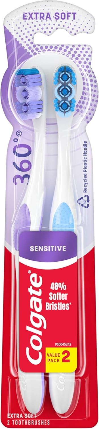 Colgate Gum Health Extra Soft Toothbrush for Sensitive Gums with Deep Cleaning Floss-Tip Bristles - 4 Count