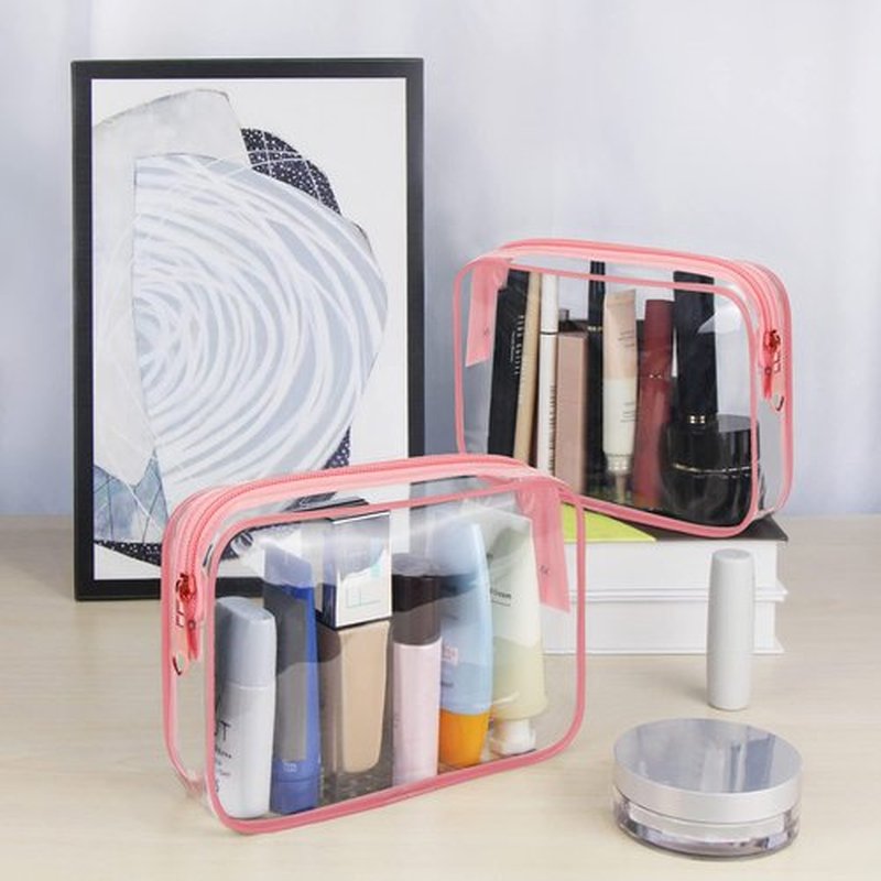 Wedama TSA Approved Toiletry Bag, Cosmetic Bags 2 Pack with Zipper Carry on Airline Airport Travel Accessories, PVC Makeup Bags for Travel, Quart Size Travel Bags for Men and Women-Pink