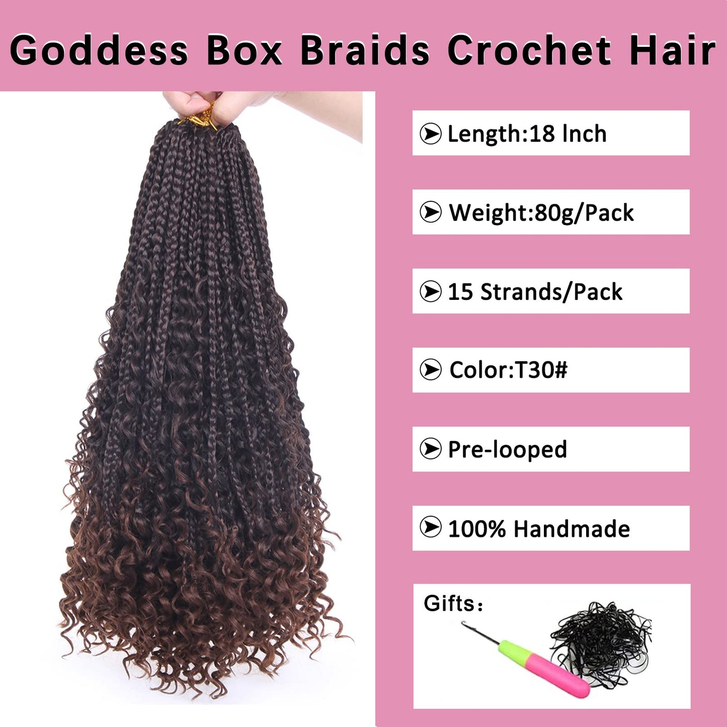 COOKOO 8 Pack Boho Box Braids Crochet Hair for Black Women 18 Inch Synthetic Goddess Box Braids Curly Ends Crochet Hair Pre Looped Ombre Brown Bohemian Afro Twist Braiding Hair T30#
