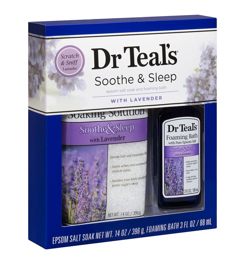 Dr Teal's Epsom Salt & Foaming Bath Oil Sampler Gift Set 2022 - Give The Gift of Relaxation & Peaceful Slumber! - 14 oz Bag of Bath Salts & 3 oz Bottle of Foaming Bath Oil