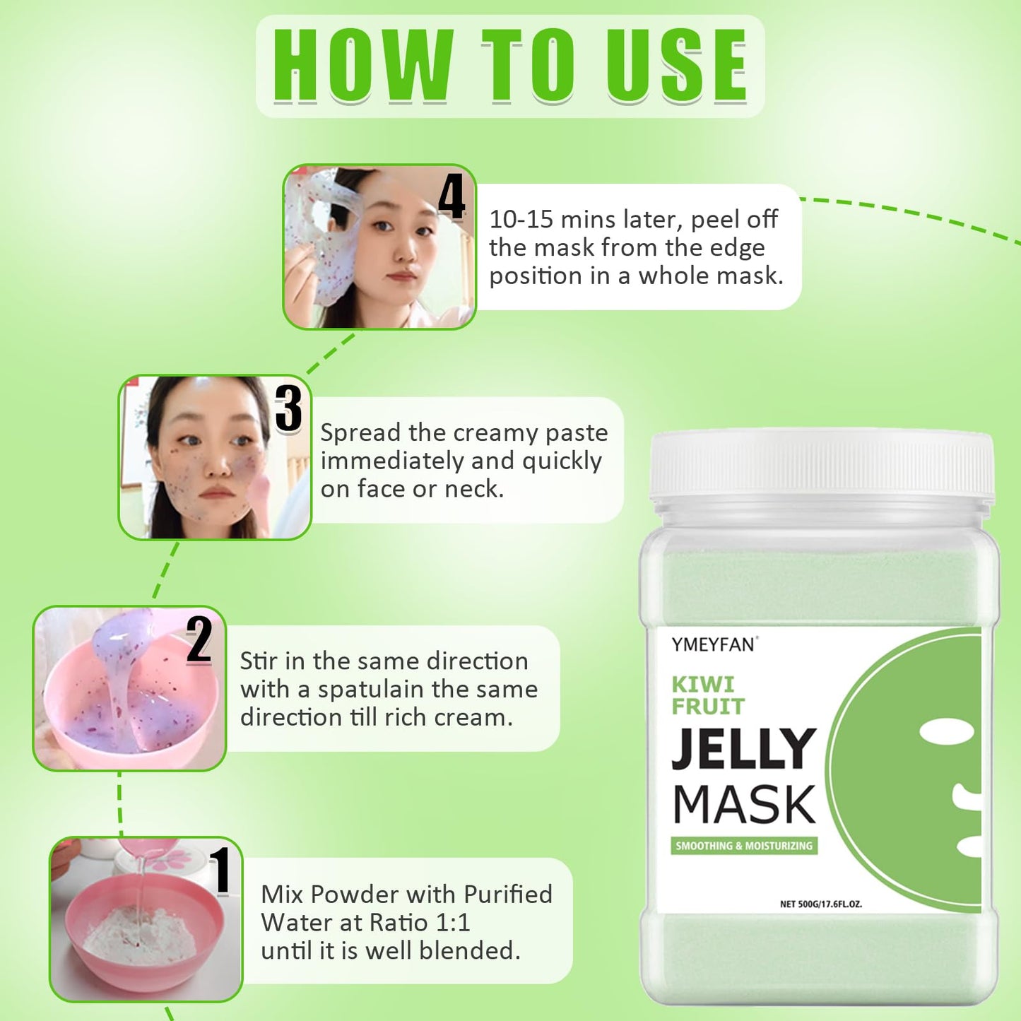 YMEYFAN Jelly Mask for Facials Professional - Kiwi Hydro Jelly Mask Powder, Moisturize & Soothing Face Skin Care for Facial Vajacial Peel Off Mask, Esthetician Supplies, Natural Ingredients Unscent