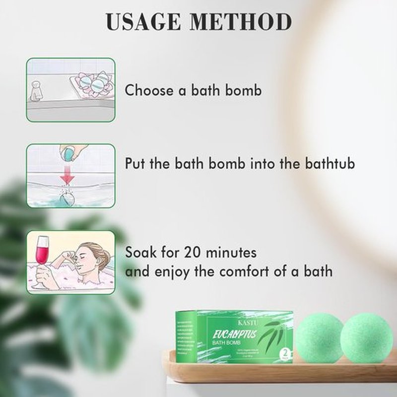 KASTU Bath Bombs Salt Balls,Eucalyptus Extract Essential Oils,Moisturizing Dry Skin,Fizzy Spa,Relaxation,Bubble Bath Bomb Gifts Idea for Men Women,2PCS