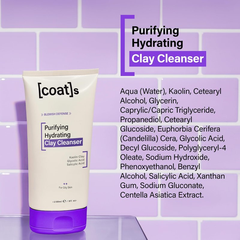 COATS Blemish Defense Clay Cleanser for Oily, Blemish-Prone Skin – With Kaolin, Glycolic & Salicylic Acid – Helps Prevent Breakouts – 5 oz