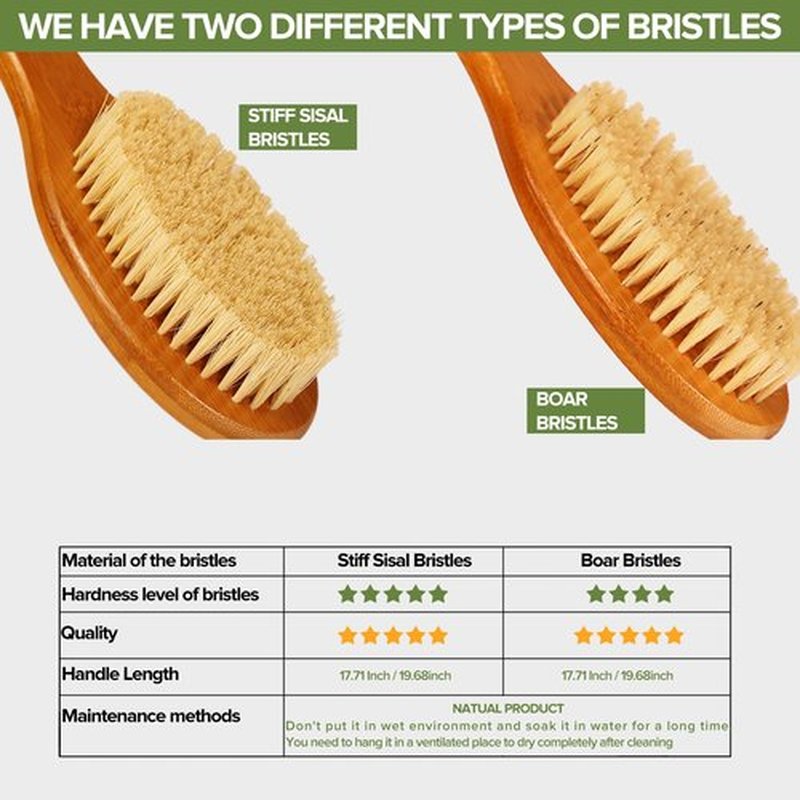 ICANdOIT-19.68Inch Natural Stiff Sisal Bristles Anti-Slip Extra Long Handle Bath Brush,Bent Handle Shower Scrubber for Exfoliating,Shower Back Brush,Exfoliation Set with Pumice Stone(1 Pack)