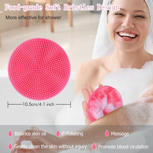 INNERNEED Food-Grade Soft Silicone Body Scrubber Shower Brush Handheld Cleansing Skin Brush, Gentle Exfoliating and Lather Well (Pink)