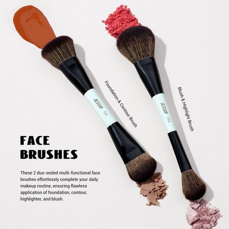 Jessup Makeup Brush Set 6pcs Double Sided Makeup Brushes Foundation Contour Blush Highlight Blending Eyebrow Brush Eyeshadow Brush, Vegan Fiber Make up Brush Bright Cyan T501