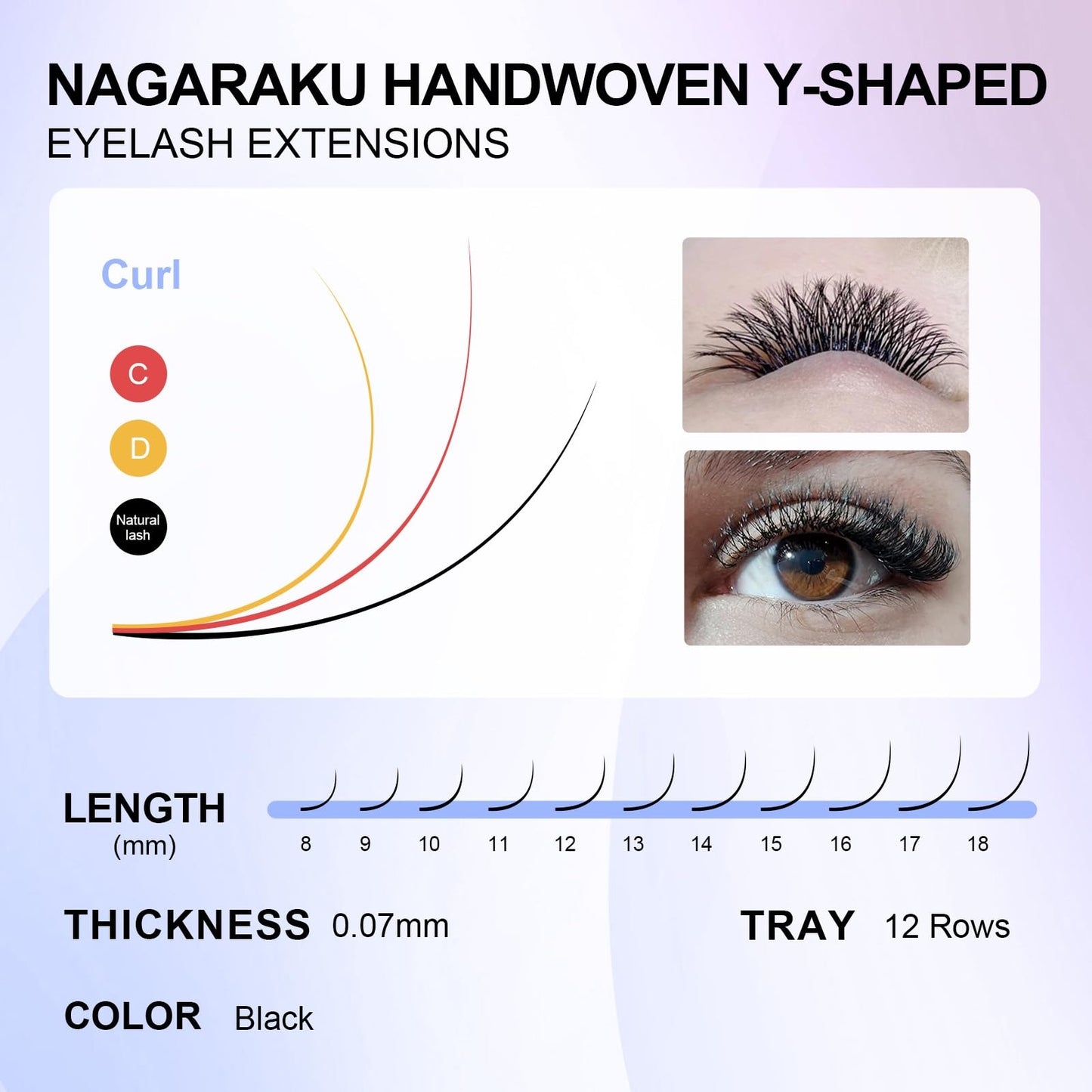 NAGARAKU 3 Tips Triple yyy Eyelash Extensions Supplies Y Lash 6D Easy Fan Russian Volume Crisscross Eyelashes Handwoven Y Shaped Mesh Wispy Clusters 12 Rows Eye Lashes Black -0.07LU (8-15mm) Mix