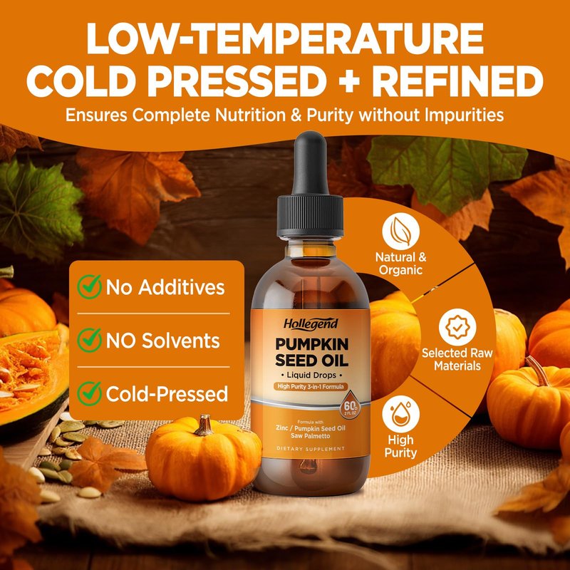 Pumpkin Seed Oil - DHT Blocker for Men Women Hair Growth, Organic Pumpkin Seed Extract with Saw Palmetto for Prostate & Urinary Health, Cold Pressed Supplements Liquid Drops, Lemon, Vegan, 2 Fl Oz