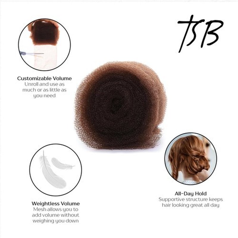 TSB Hair Filler, Brown, 1 Pack - Patent Pending Hair Filler - Ultimate Hair Bun Maker, Volume Hair Bumps Tool - Perfect for Brides, Performers - Non-Irritating, All-Day Hold