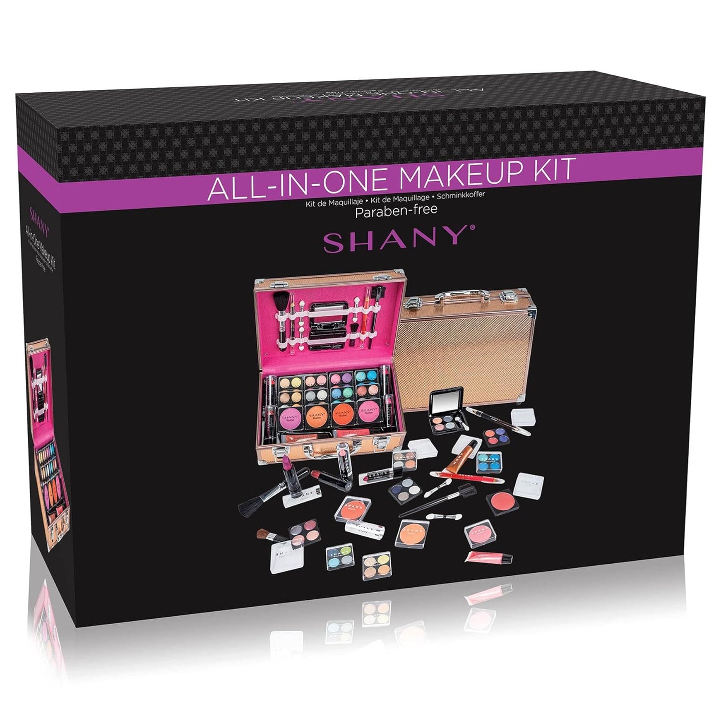 SHANY Carry All Make up Train Case with Pro Makeup Set, Beauty Brushes, Lipsticks, Eye Shadows, Blushes, Powders, and more - Reusable Cosmetics Storage Organizer - Premium Gift Packaging - Leopard