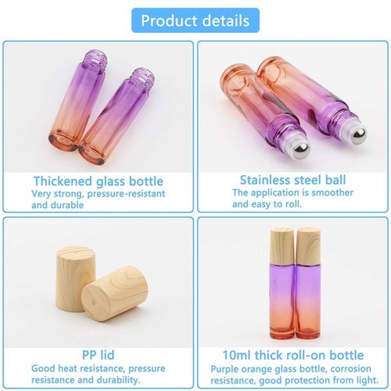 Newzoll 8 Pcs Glass Roller Bottles Essential Oils Perfume Roll on Bottles 10 ml (1/3 oz) Purple Orange Gradient Rolling Bottles Vials Container for Oils Lip Balms