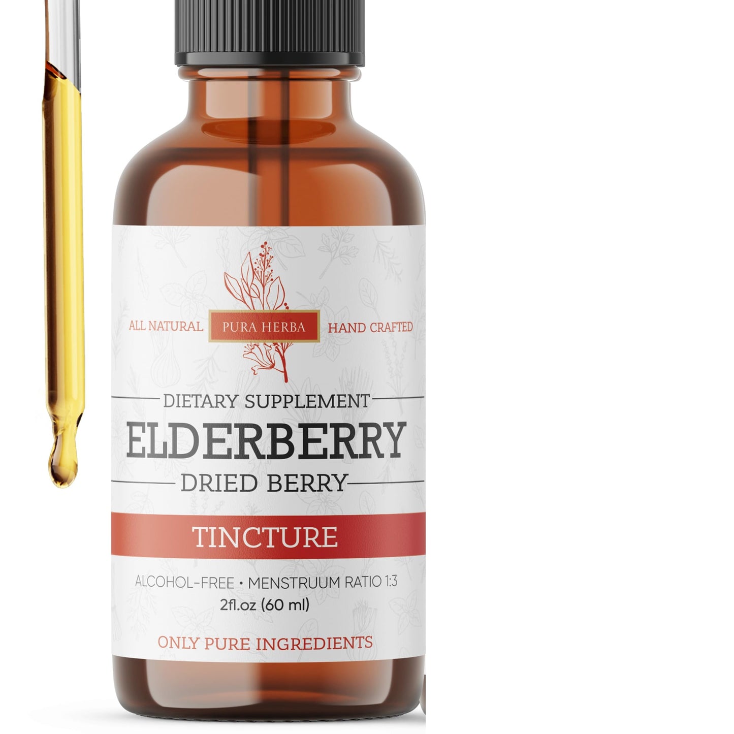 Pura Herba Elderberry Tincture – Organic Elderberry Extract Liquid Drops – Sambucus Herbal Supplement – Immune Support – Elderflower & Elderberry Blend – Alcohol-Free, 2 fl oz