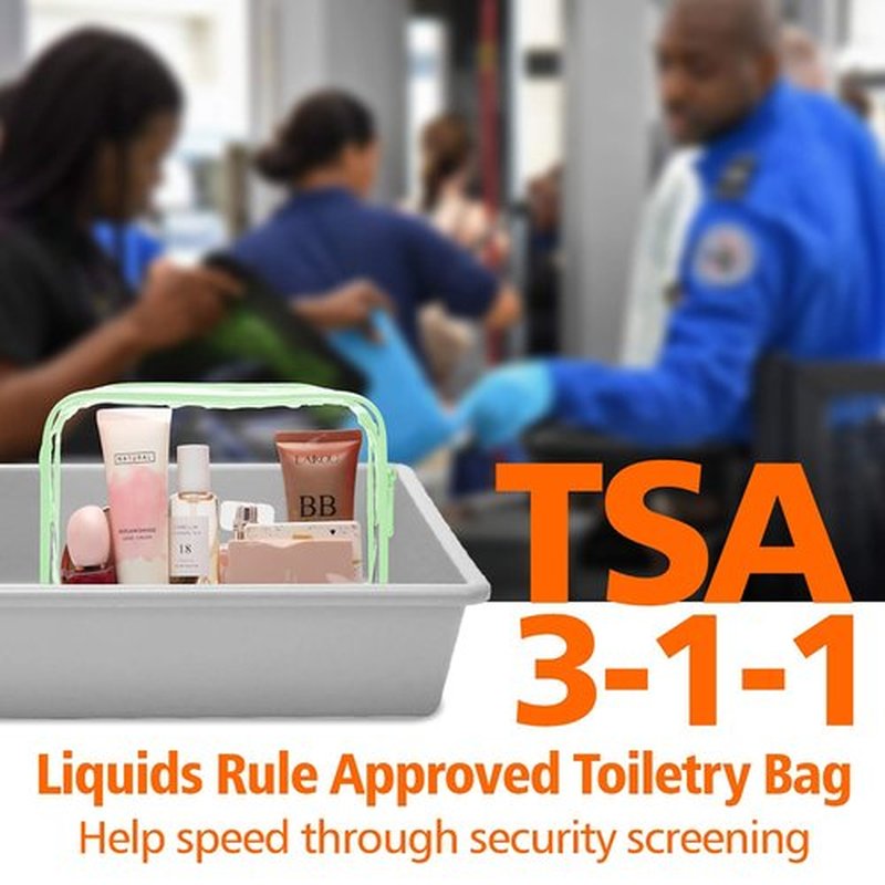 PACKISM TSA Approved Toiletry Bag - Clear Makeup Bag Waterproof Quart Size Bag, Travel Makeup Cosmetic Bag for Women, Carry on Airport Airline Compliant Bag, 3 Pack, Green