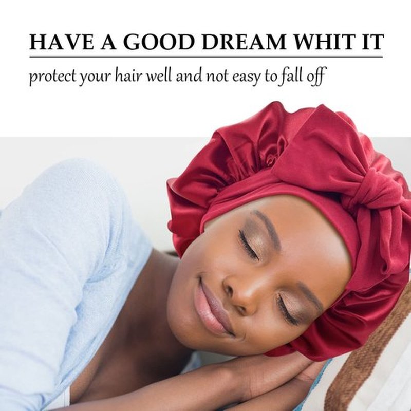 Satin Bonnet Silk Bonnet Hair Bonnet for Sleeping Large Bonnets with Tie Band Hair Wrap with Adjustable Straps Hair Cap Night Sleep Caps for Women Curly Braid Hair Wine Red