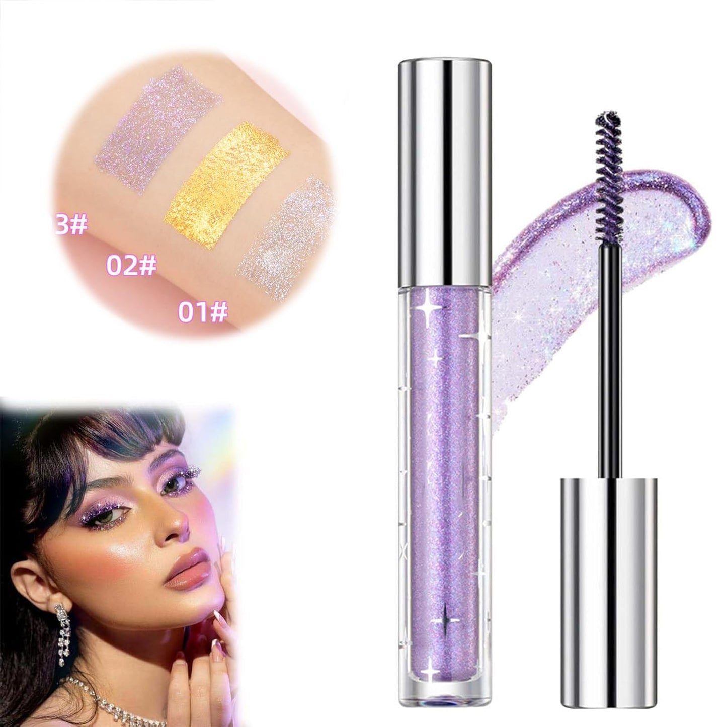 Question Beauty Glitter Mascara, Questionbeauty Glitter Mascara, Sparkle Mascara for Eyelashes, Glitter Shimmer Colored Mascara for Eyelashes, Waterproof Long Lasting (Mix)