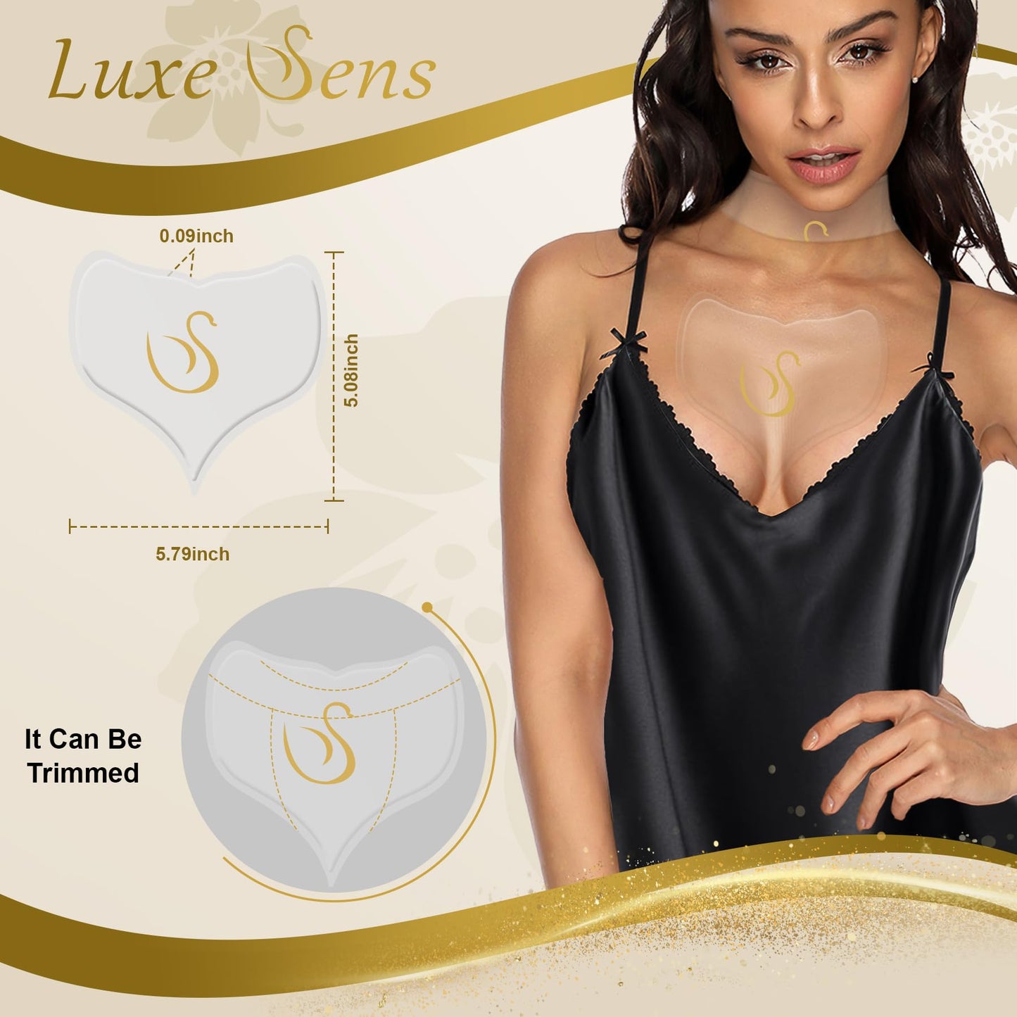 Luxe Sens Chest Wrinkle Patches 4 Pack, Reusable Silicone Pads for Wrinkles, Anti Wrinkle Patches for Skin Firming and Smoothing, Overnight Chest Wrinkles from Side Sleeping (60 Day Supply)