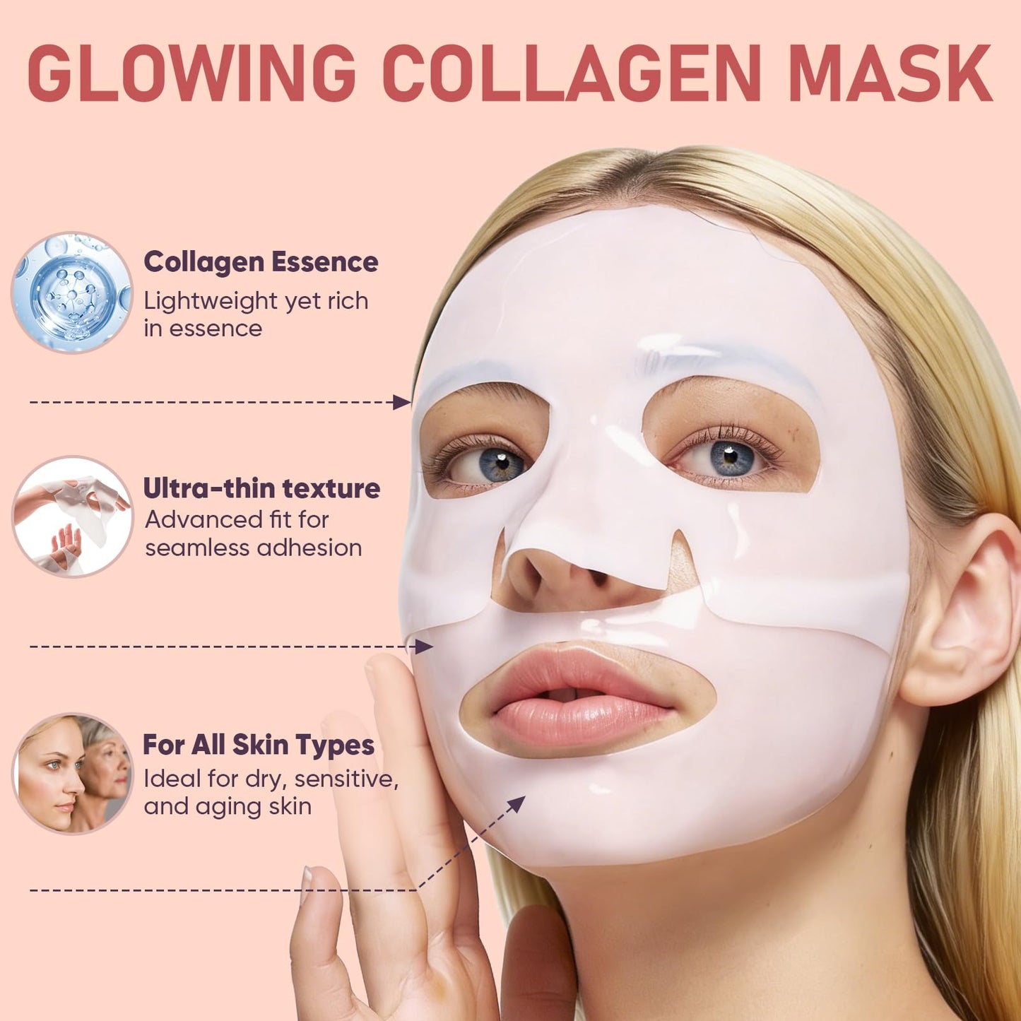 TEAWOO Bio-Collagen Facial Mask 8 EA, Hydrating & Soothing Hydrogel Face Mask, Overnight Collagen Face Mask for Glass Skin & Elasticity, Korean Skin Care
