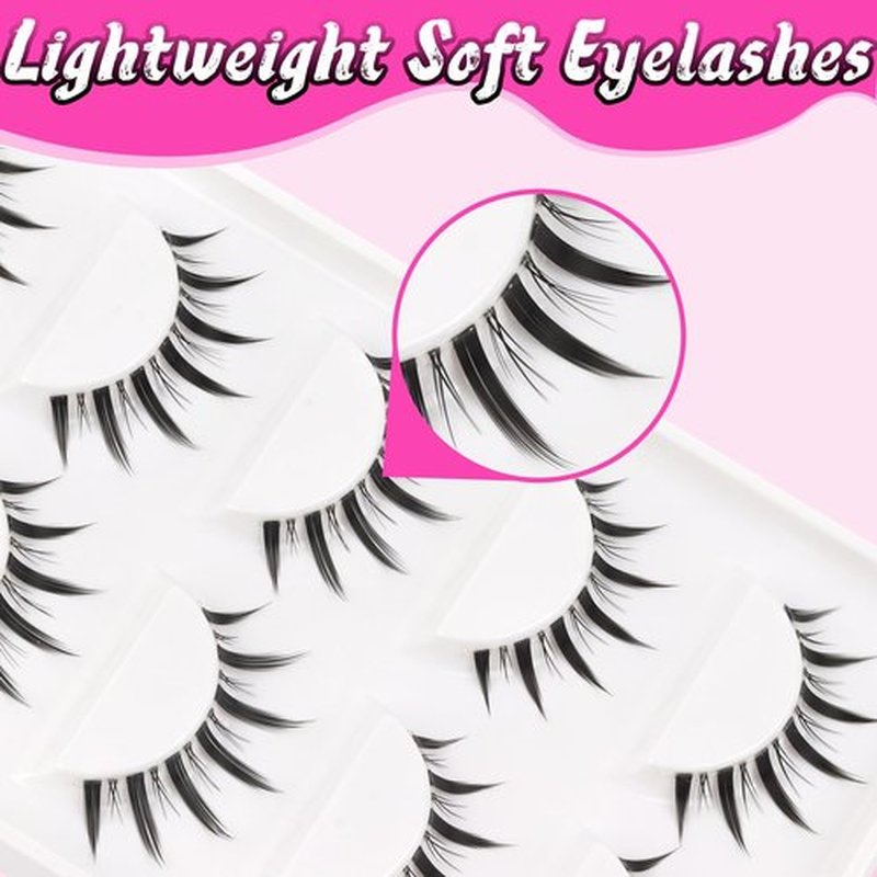 Veleasha Manga Lashes Wet Look False Eyelashes 100% Handmade Eyelashes Anime Fake Lashes Lightweight False Lashes with Soft Clear Band 5 Pairs Pack (Demon)