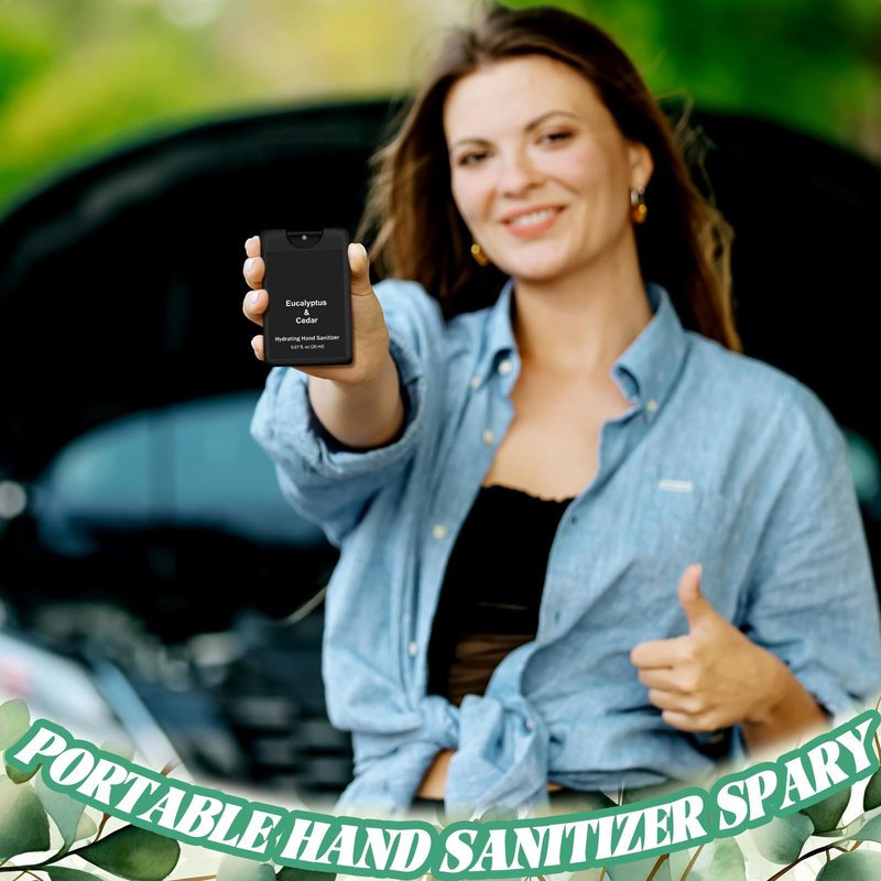Dansib 24 Pack Hand Sanitizer Spray Bulk Travel Size Hand Sanitizer Employee Coworker Team Teacher Appreciation Gift Mini Pocket Spray Gifts for Women Student School Outdoor(Black,Eucalyptus Style)