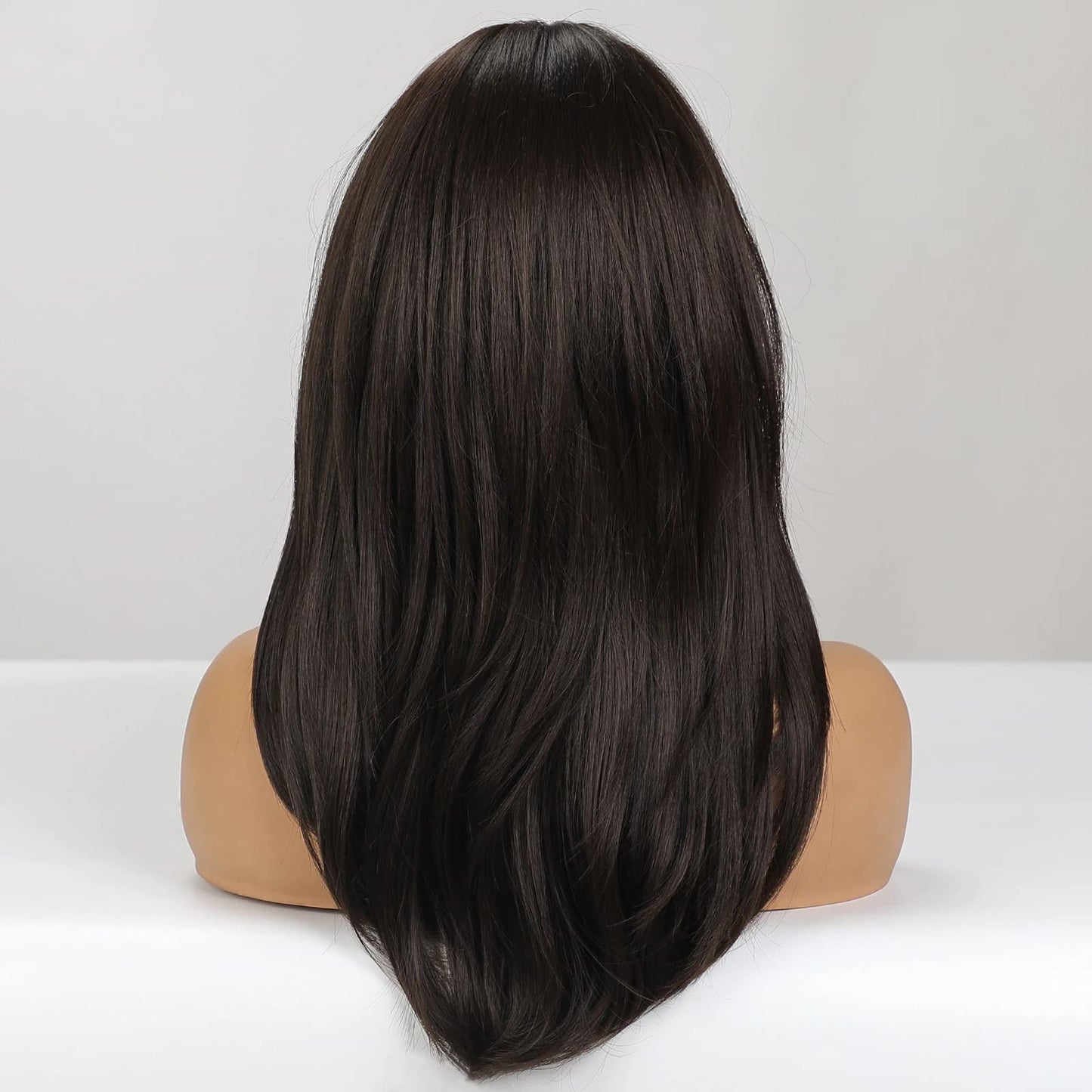 MAGQOO Dark Brown Wigs for Women Long Dark Brown Wig Dark Brown Layered Wig with Bangs Synthetic Heat Resistant