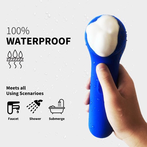 Spinning & V-Sonic Face Scrubber, NågraCoola 3.0 Facial Cleansing Brush, Waterproof & Rechargeable Face Scrub Brush for Men & Women with 3 Brushes, 3 Intensities, 2 Action Modes - Blue