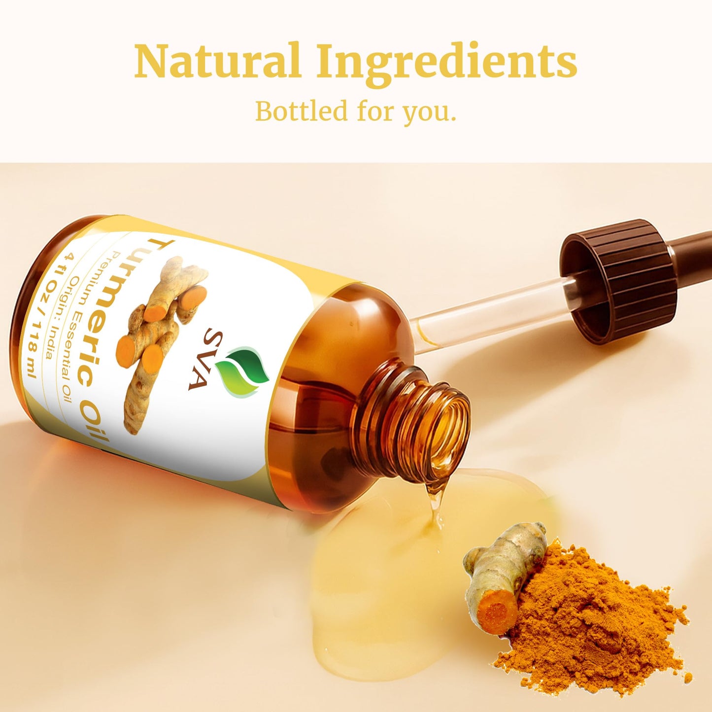 SVA Turmeric Essential Oil – 4 Fl Oz – 100% Natural Turmeric Oil - for Diffuser, Hair Care, Face, Skin Care, Aromatherapy, Scalp and Body Massage, Soap and Candle Making – with Dropper