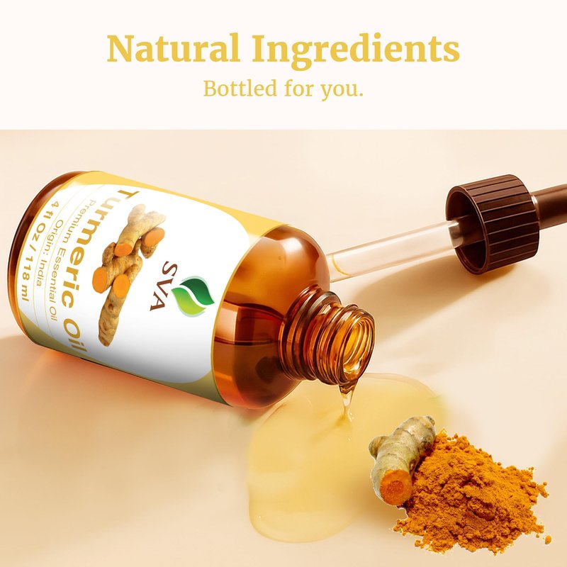 SVA Turmeric Essential Oil – 4 Fl Oz – 100% Natural Turmeric Oil - for Diffuser, Hair Care, Face, Skin Care, Aromatherapy, Scalp and Body Massage, Soap and Candle Making – with Dropper