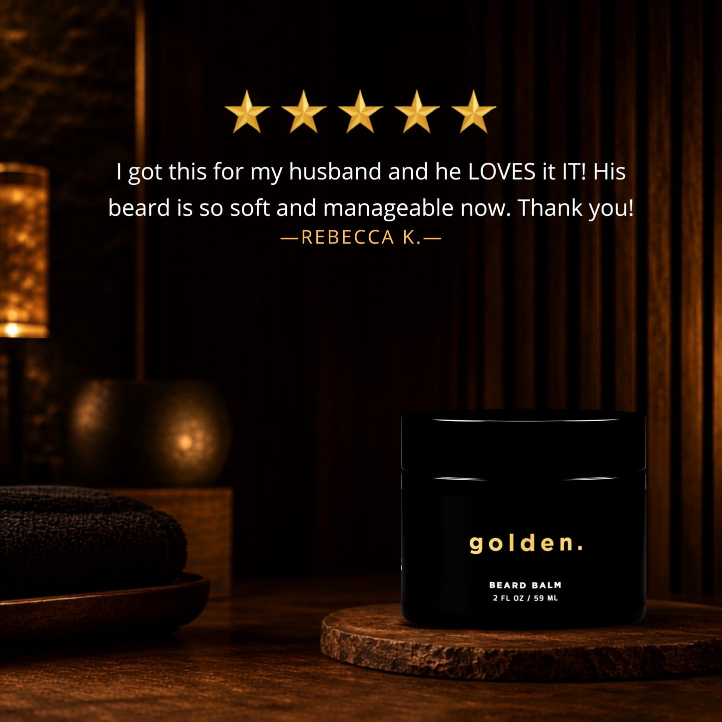 Golden Grooming Beard Balm - Tames Flyaways & Promotes Thicker Growth - Natural Styling Wax with Shea & Mango Butter - Relieves Beard Itch & Dandruff - Signature Fresh Scent, 2oz