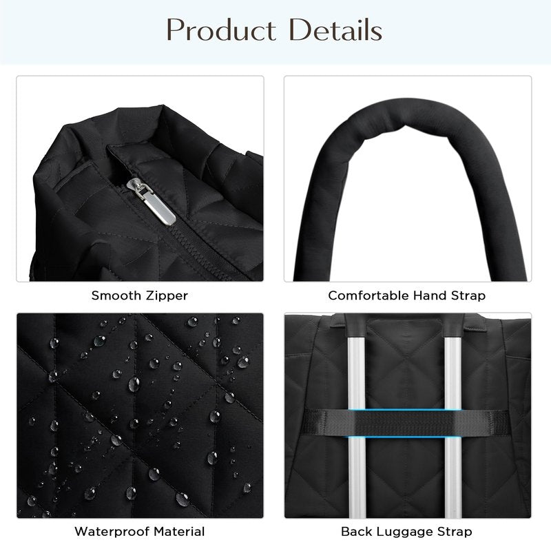 CHUNLI Laptop Tote Bag for Women 15.6 Inch, Quilted Work Shoulder Bag with Multiple Pockets & Luggage Strap for Office Travel