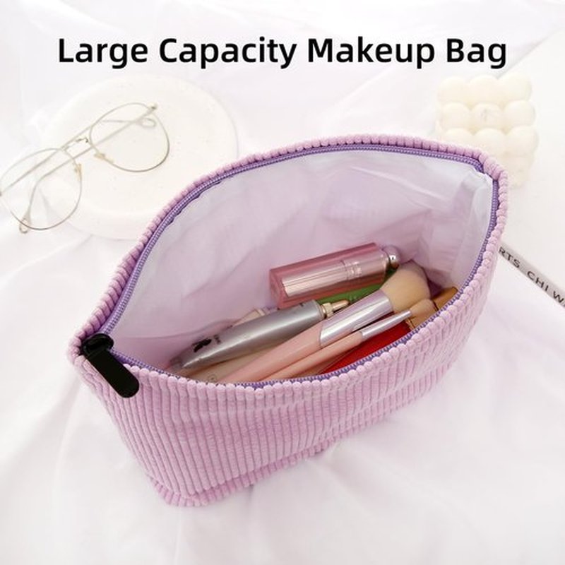 Wudimeitt Cosmetic bag Makeup bag Preppy Cute Corduroy Toiletry bag for women travel essentials (purple)