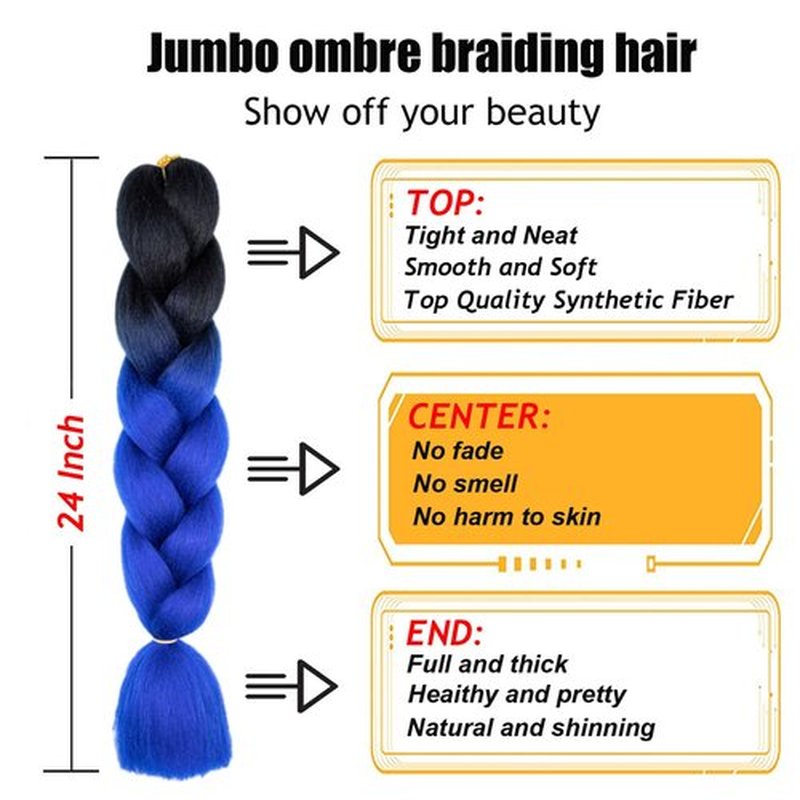 TENGSHUO FLY Rainbow Braiding Hair Extensions 6 Packs/24 Inch Synthetic Jumbo Ombre Box Braiding Hair for Women(24" 3Pack,Black to Blue/Black to Rose Red/Black to Orange)