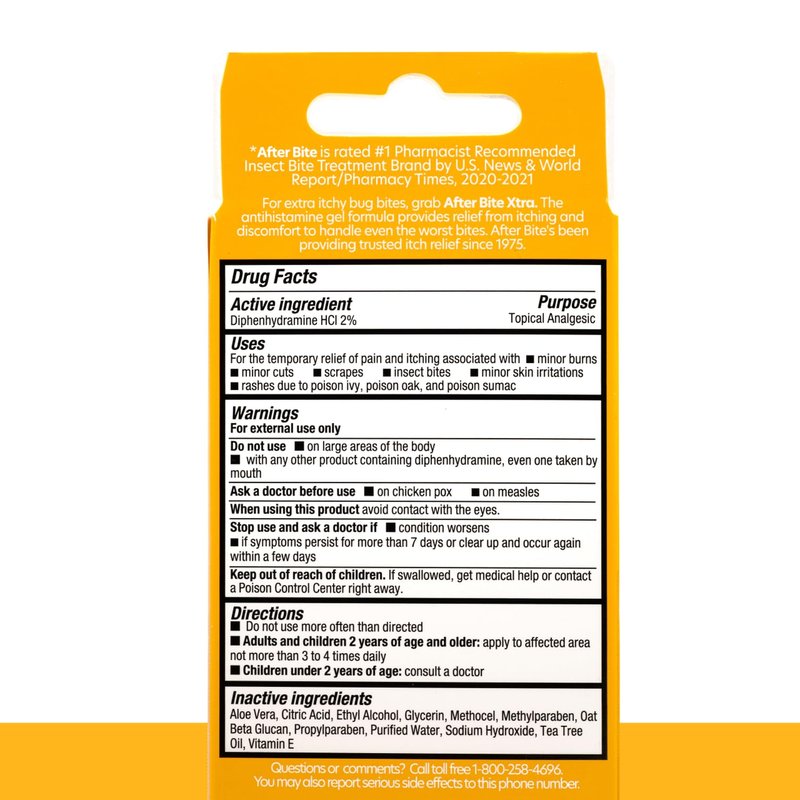 After Bite Xtra Formula - Itch Relief with Diphenhydramine HCl - Ideal for Mosquito & Fire Ant Bites, Bees & More - Portable Gel Formula - 0.7 oz (4 Pack)