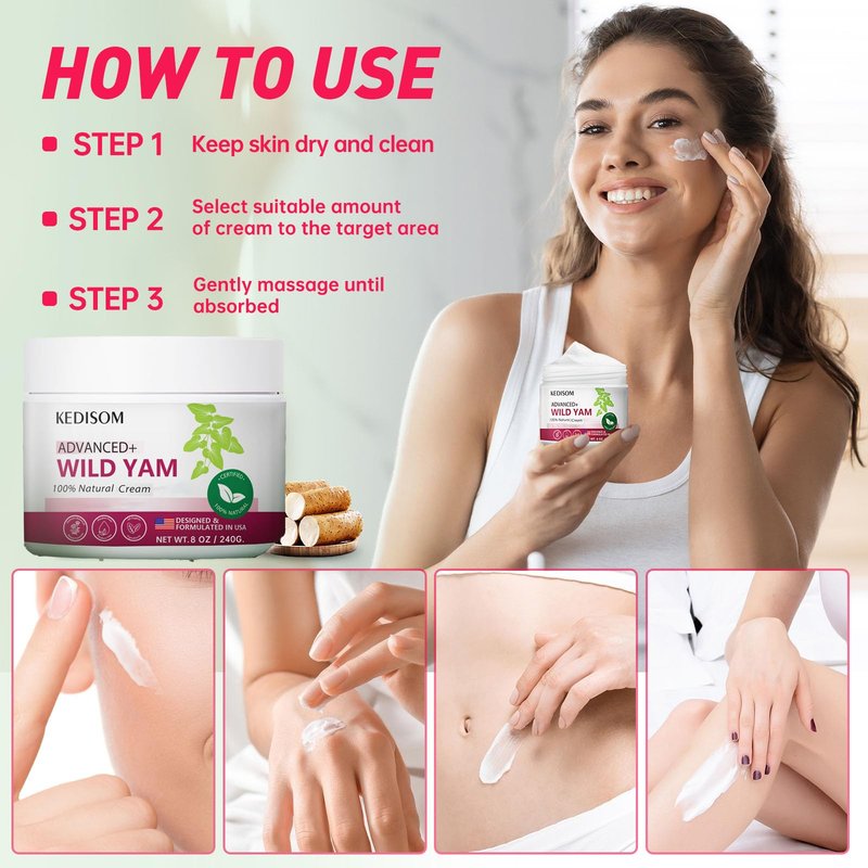 KEDISOM Wild Yam Cream for Skin Rejuvenation - Natural Formula with Wild Yam Root, Organic Wild Yam Cream for Softens and Moisturizes - Fast Absorbing, Non-Greasy, 8Oz