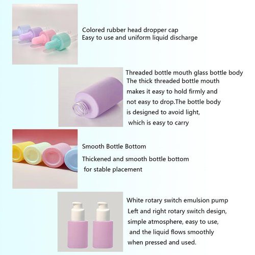 AGENIZ 4 Pack 1oz Glass Dropper Bottle,Clear Frosted Glass Dropper Bottles with 2 Funnels & 2 Lotion Pumps,30 ml Eye Dropper Bottles For Essential Oils,Serums,Lotion,Tincture Bottles (F-Clear frosted)