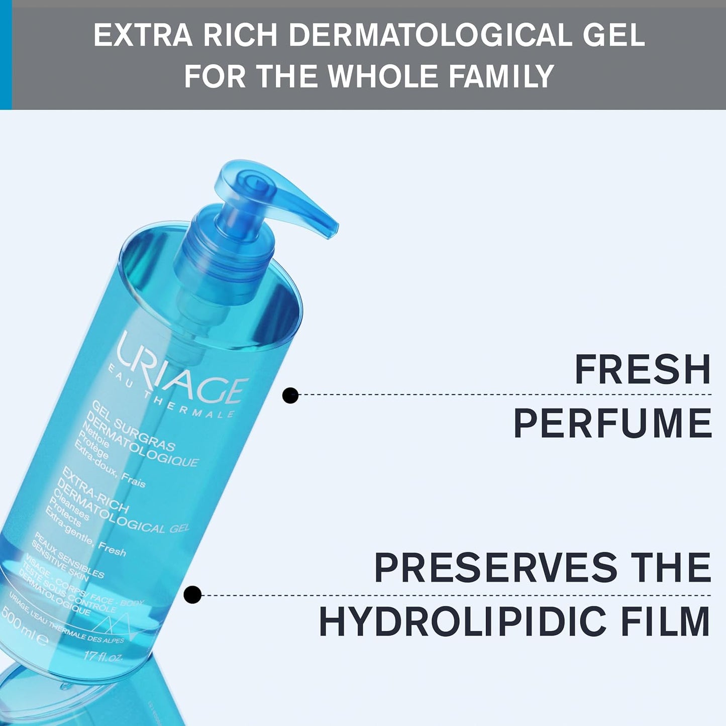 URIAGE Extra-Rich Dermatological Gel | Foaming Body Wash for Sensitive Skin, Preserves the Hydrolipidic Film of the Skin, Face & Body, Paraben & Soap-Free